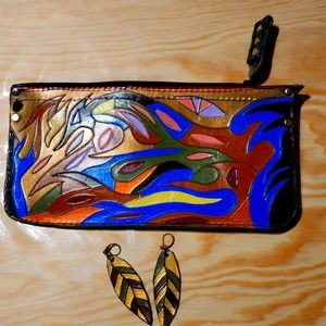 Handmade Genuine Leather clutch & earrings set